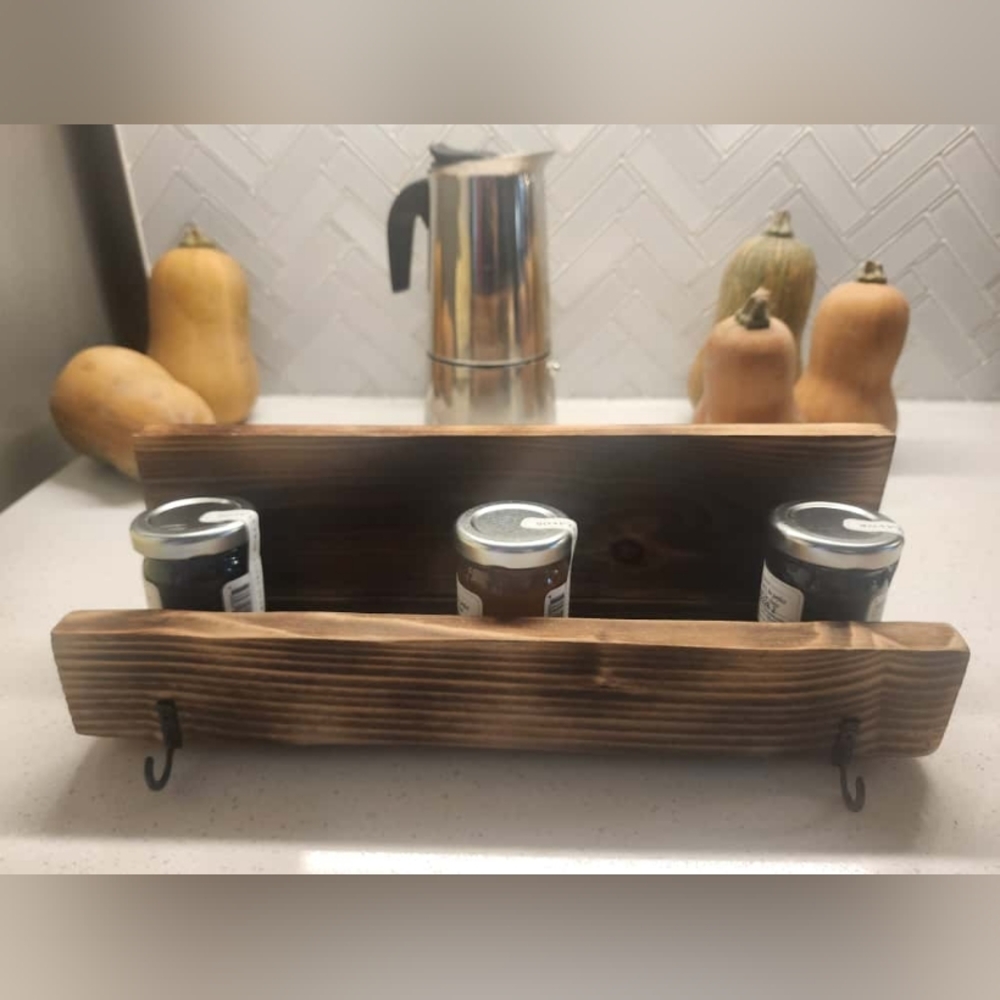 Wooden Spice Rack with Hooks - Picture 3 of 8